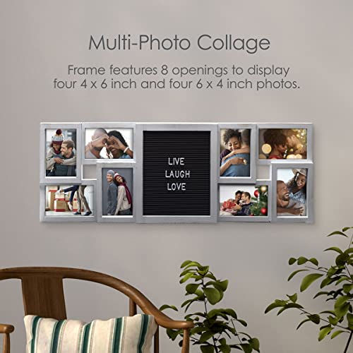 MELANNCO Customizable Letterboard 8-Opening Photo Collage, 31 x 11 inch, Distressed White - color: Distressed White, size: 31x11 - 8 Opening
