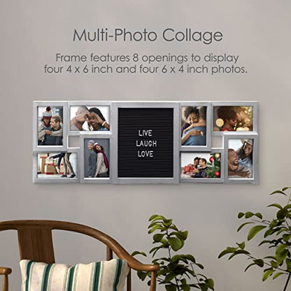 MELANNCO Customizable Letterboard 8-Opening Photo Collage, 31 x 11 inch, Distressed White - color: Distressed White, size: 31x11 - 8 Opening