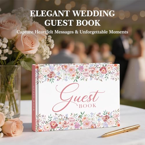 EVERLORIA Wedding Guest Book, Leather Guest Sign in Book, 108 Blank Pages Signature Polaroid Guestbook for Wedding Reception Anniversary Bridal Baby Shower Birthday Quinceanera Graduation, 9"x7" - color: Floral D