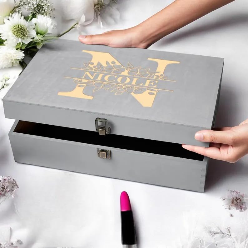 Personalized Floral Monogram Box, Engraved Bridesmaid & Maid of Honor Gift - style: 3. Monogram Designs