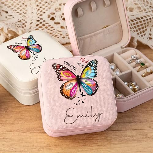 Ajiangwu Back To School Gifts,Personalized Travel Jewelry Case for Women Kids,Custom Small Jewelry Box Mini Teen Girl Gifts Trendy Stuff Jewelry Organizer for Rings, Necklaces, Bracelets - color: Design 5
