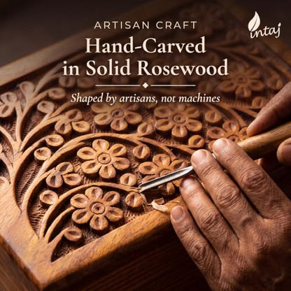 Rosewood Cremation Urn for Human Ashes, Tree of Life, Large 180 lb | Hand-carved solid sheesham rosewood, screw-locked sliding base, engraving available, holds up to 180 lb - color: Rosewood Tree of Life, size: Large (180 lb)