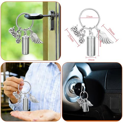 Gredstar Cremation Urn Keychain for Ashes, Cylinder Memorial Keepsake - color: Motorcycle