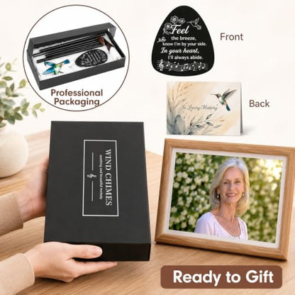 HCSS Memorial Wind Chimes for Outside,Sympathy Wind Chimes for Loss of Loved One,Memorial Gifts for Loss of Mom Dad - Hummingbird Wind Chimes for Outside with Mute Option, Bereavement Gifts. ﻿