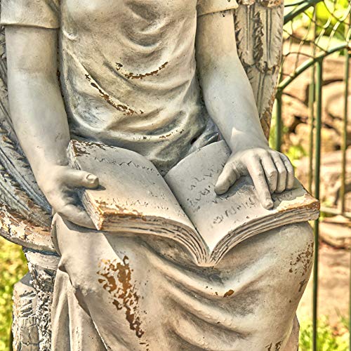 Zaer Ltd. Large Magnesium Angel Statues (Outdoor Safe) (46”T Sitting Reading Book Dina) - size: 46"T Sitting Reading Book "Dina"