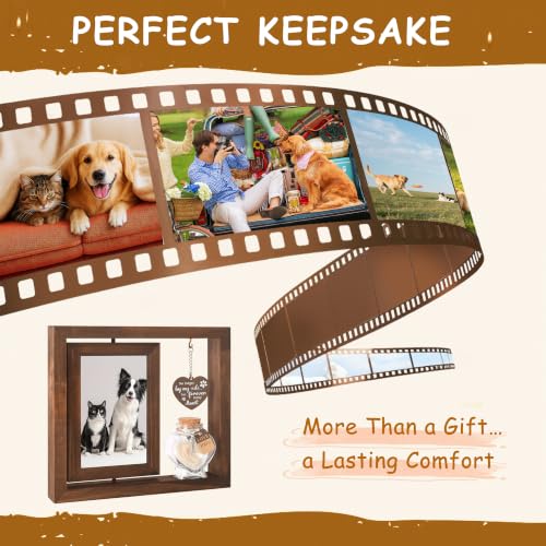 XWZO dog memorial gifts for loss of dog sympathy gift pet memorial gifts for dogs Rotating Wooden Frame for 4x6 Photo & pet fur keepsake sympathy gift