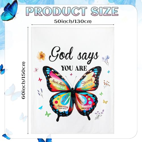 Moukeren Christian Blanket for Women Mother's Day Butterfly Blanket Faith Religious God Says You are Throws Inspirational Bible Catholic Gift for Mom Sister Friend Baptism Confirmation 50'' x 60'' - style: Butterfly