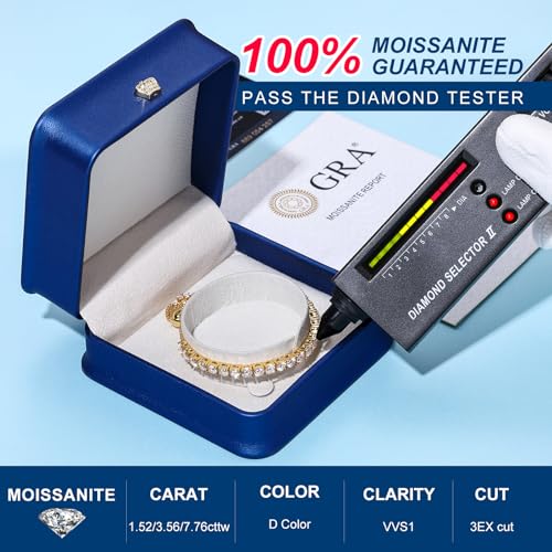 Moissanite Tennis Bracelet 1.79ct-8.69ct Adjustable Bracelet for Women 18K White Gold Plated S925 Sterling Silver Tennis Bracelet D Color VVS1 Round Cut 2/3/4mm Moissanite Bracelet Gifts for Wife/Mom - color: Gold-3MM-3.69Carats