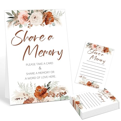 Share A Memory Cards For Celebration Of Life Decorations Ideas - 30 Rustic Floral Memorial Cards and 1 Sign, Guest Book Alternative for Funeral Graduation Wedding Bridal Shower Anniversary Retirement - style: Rustic Floral