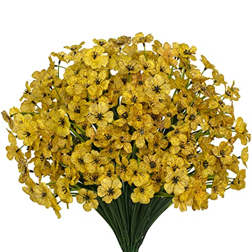 15 Bundles Artificial Flowers UV Resistant Outdoor Plants No Fade Faux Plastic Shrubs Fake Silk Flowers Window Box Garden Porch Home Decoration (Yellow) - color: Yellow