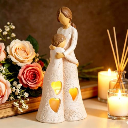 Best Mother Gifts from Daughter Unique Candle Holder Statue | with Flickering LED Light Sentimental Gifts for Mom Resin Mother Daughter Tealight Candle Holders Figurine (Frame for Free) - color: Gifts for Mom