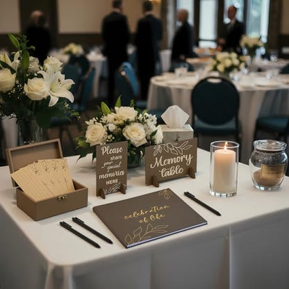 Celebration of Life Guest Book Funeral Memory Cards, White Leaf - style: White Leaf