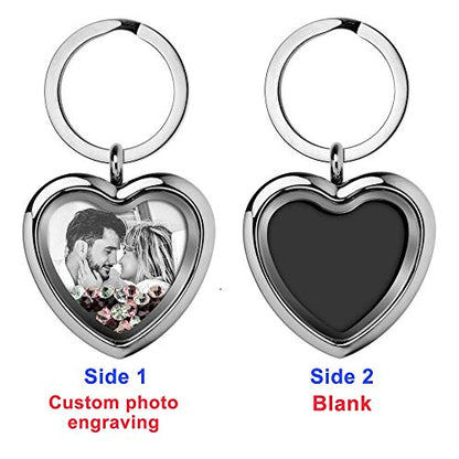 Custom Photo Text Engraved Heart Floating Living Locket Crystal Pendant Keychain - color: Pink - 1 Photo Engraving