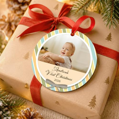 Baby First Christmas, Personalized Kids Christmas Ornaments, Custom Photo and Name for Baby-Kids 2025 Christmas Tree Ornament, Velvet Pouch Included, Velvet Pouch Included, ACM, Made in the USA - color: Baby