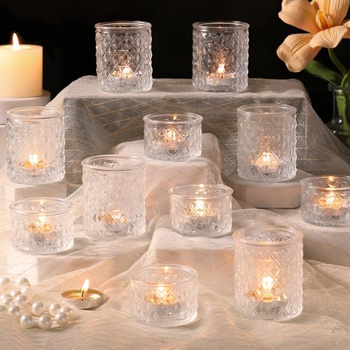 20 Pcs Clear Tealight Candle Holders, Glass Votive Candle Holders Bulk | 2 Sizes for Wedding Table Centerpieces, Bridal Shower, Baby Shower, Birthday Party Decorations - color: Clear