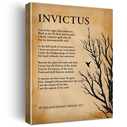 Retro Wall Art Invictus Out of the Night Canvas Print Inspirational Framed Painting for Home Office Wall & Tabletop Décor - color: INVICTUS
