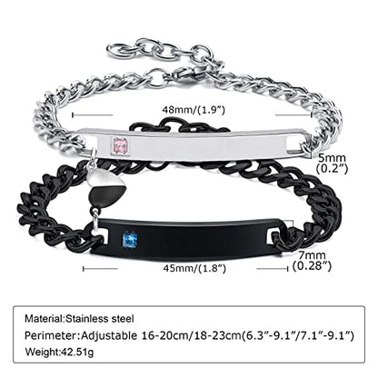 MEALGUET Matching Couple Bracelets for Men Women : His Hers Stainless Steel Cuban Link Chain Bracelets Set for Boyfriend Girlfriend Husband Wife, Romantic Gifts for Valentines Birthday Anniversary - style: Personalized-link style 1