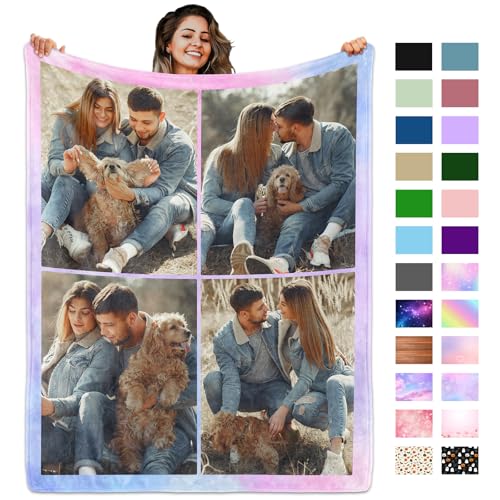 Custom Blanket with Picture Text, Personalized 4 Photo Blanket, HD Printing Customized Flannel Throw Blanket Gifts for Mom Dad Couple Girlfriend Boyfriend Wife Husband Christmas - color: 4-photo