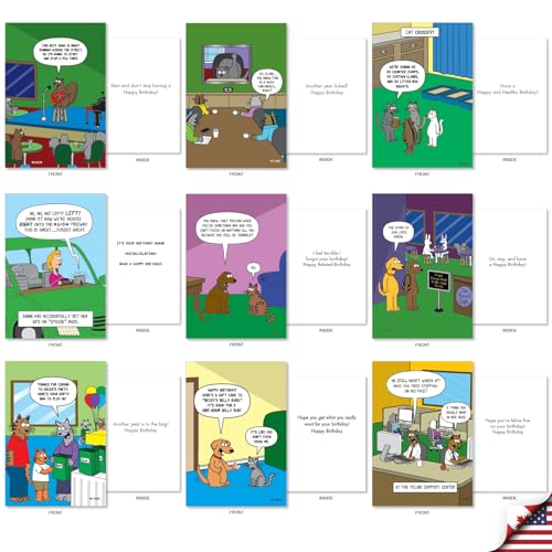 NobleWorks 36 Assorted Box Set Birthday Greeting Cards w/5 x 7 Inch Envelopes (36 Designs, 1 Each) Bday Metzger's Many Pets AC10614BDG-B1x36 - style: Metzger's Many Laughs
