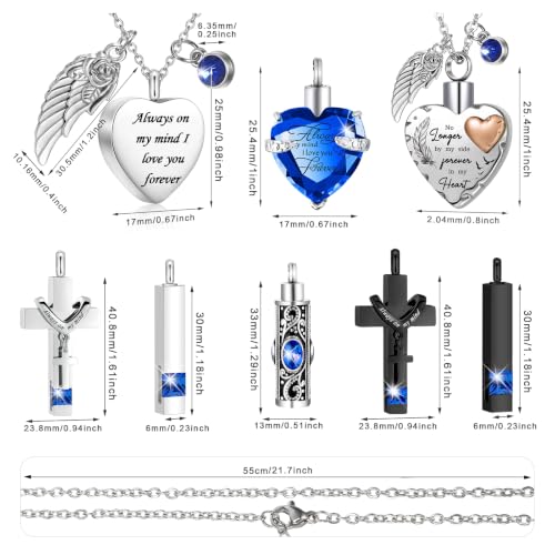 Henoyso 9 Pcs Cremation Urn Necklace for Ashes Heart Cross - color: Dark Blue