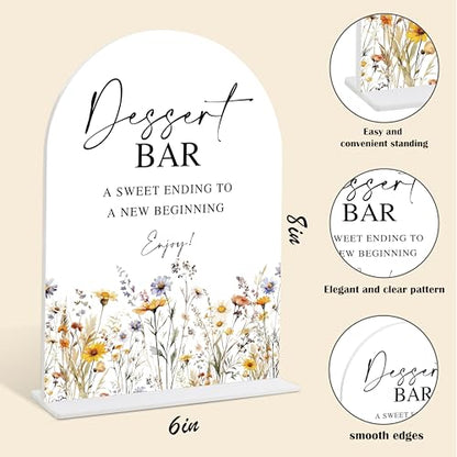 Wedding Signs for Ceremony and Reception, Boho Floral Acrylic Dessert Bar Sign, Wedding Signage with Stand, Bridal Shower Table Centerpieces, Supplies for Engagement Reception and Event Party, 25 - color: Dessert Bar Sign, 25