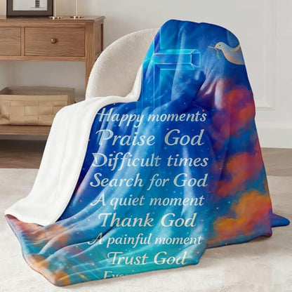 Christian Gifts for Women Blanket 60"x50" – Inspirational Bible Verse Throw Blanket, Religious Cross Dove Prayer Shawl, Spiritual Birthday Gifts, Baptism, Friendship, Encouragement Gifts for Her