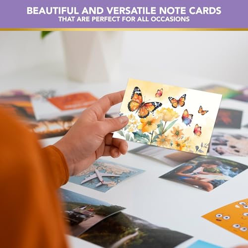 Decorably 24 Pack 6x4in Enchanting Glittery Butterfly Blank Cards | Envelopes & Stickers, 12 Enchanting Butterfly Designs for Family & Friends, Blank Inside - Birthdays, Weddings, Gifting