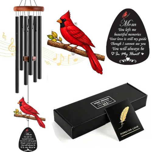 37" Memorial Wind Chimes for Loss of Mother Cardinal Gifts in Memory of Mom - color: Mom