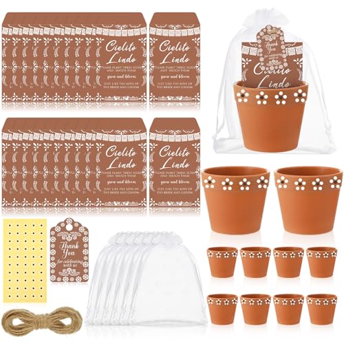 Ctosree 50 Sets Cielito Lindo Wedding Bridal Shower Favors for Guests Include Seed Packets Flowerpot Cards Hemp Ropes Organza Bags Mexican Barro Party Supplies for Wedding Bridal Shower Party Favors - color: Cielito Lindo