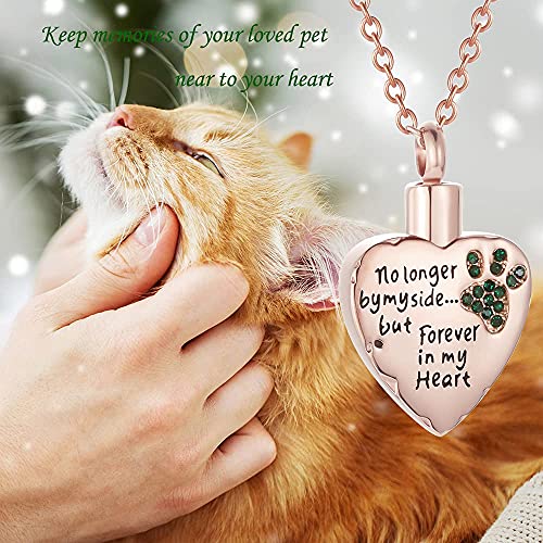 Fashion Pet Cremation Jewelry Stainess Steel Heart Keepsake Ashes Necklace Dog Cat Paw Memorial Urn Pendant - color: Rose Gold-Green