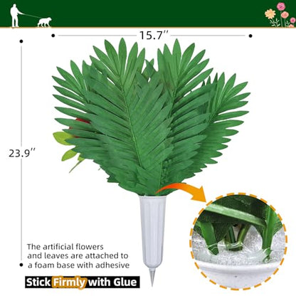 Artificial Flowers for Cemetery with Vase,Cemetery Flowers for Grave Vase,Florist Create Memorial Tombstone Bouquet:Red Peony,White Rose Mix Arrange,Weather Resistant,Easy use - size: 1bouquet with 1vase