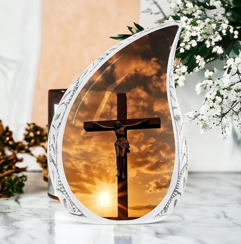 Jesus Christ Sunset Funeral Urns for Human Ashes Adult Father - Large Urn for Human Ashes Adult Mother - Cremation Gift for Burial - 10inch & 200 Cubic Inches Capacity Include Velvet Bag - color: Jesus Christwith Sunset