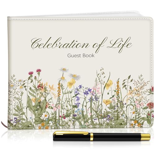 Patelai Funeral Guest Book with Pen Memorial Service Celebration of Life Sign in Book for Funeral Leather Cardinal in Loving Memorial Gift, 112 Pages (Vintage Wildflower) - style: Vintage Wildflower