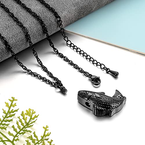 Dletay Fish Cremation Jewelry for Ashes Memorial Ashes Keepsake Necklace Urn Necklace Pendant - color: Black