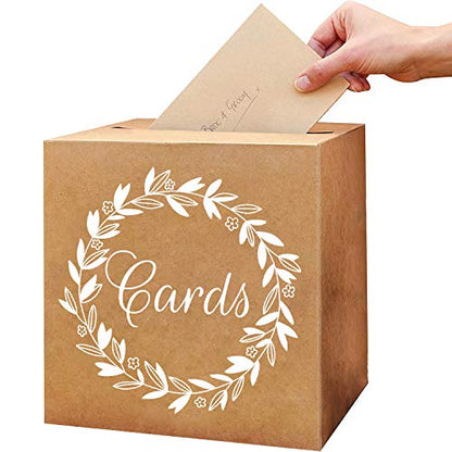 KALEFO Kraft Wedding Card Box for Reception Tables | Cardboard post box collects cards and envelopes at weddings, showers, anniversaries and reception gift tables