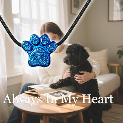Paw Print Heart Pet Ashes Urn Necklace, Keepsake Pendant-B-Blue - style: B-Blue