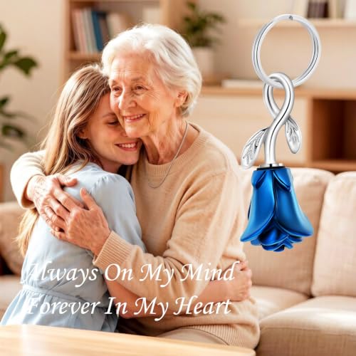 zeqingjw Urn Keychain Cremation Jewelry for Ashes Rose Flower Memorial Keychain Funeral Keepsake Ashes Pendant Gift - color: Customize