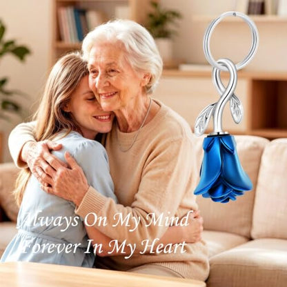 zeqingjw Urn Keychain Cremation Jewelry for Ashes Rose Flower Memorial Keychain Funeral Keepsake Ashes Pendant Gift - color: Customize
