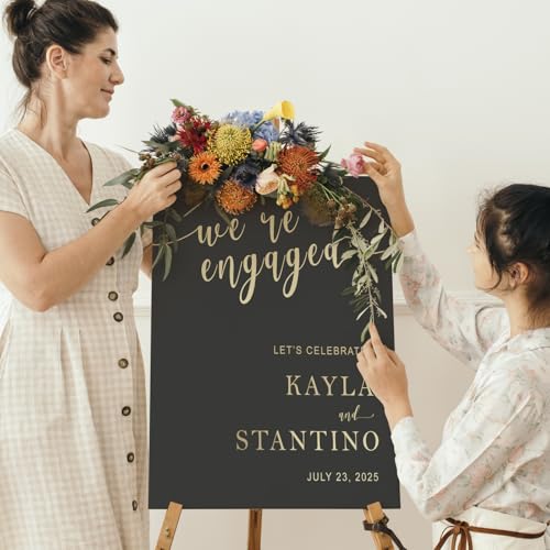Personalized We're Engaged Welcome Sign | Gold Script on Black Background | Custom Couple Names & Date Engagement Sign | Elegant Engagement Party Decor | Waterproof PVC - color: Design 11