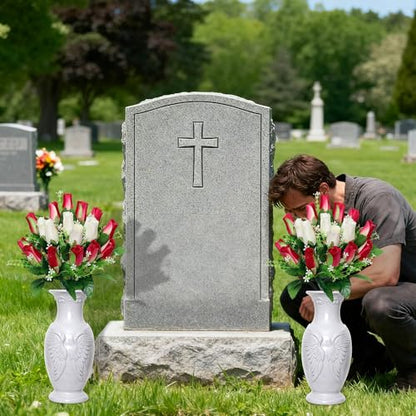 Cemetery Vase for Grave Decorations Grave Vase with Metal Spike Resin Vases for Cemetery Decorations (1)