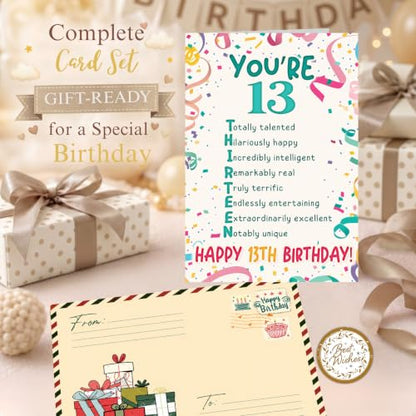 13th Birthday Card, 13 Birthday Card for Teen with Seal and Envelope, Birthdayy Cards for 13 Year Old Girl Boy, Fun Happy 13th Birthdayy Cards for Son Daughter Grandson Granddaughter Niece Nephew - color: 13th
