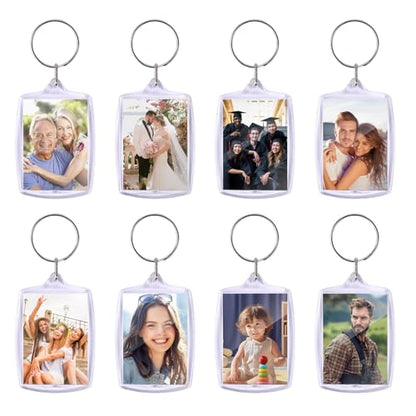 30pcs Pendant Picture Frame keychain, Clear Acrylic Photo Frame Keyring Holder, Make Your Own Personalized keychain Kit, Rectangle Blank Photo Insert Keychain for DIY Craft