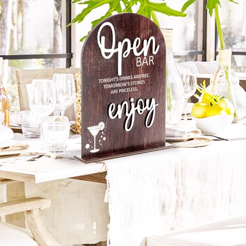 Wood Open Bar Sign Modern Calligraphy for Wedding Drink Station | Modern Calligraphy, Rustic Wooden, Table Top, Wedding Reception and Event Party - color: Brown-Open Bar