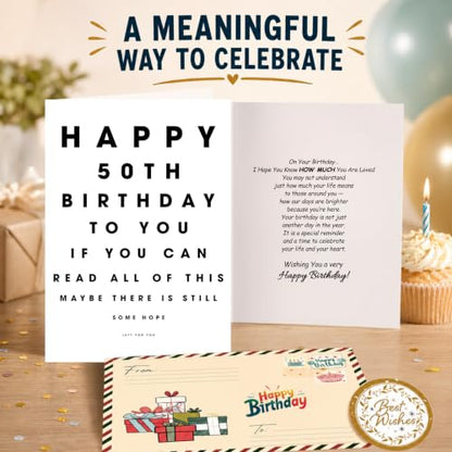 50th Birthday Card, 50th Birthday Cards for Him Her with Seal and Envelope, Happy 50 Birthdayy Card for Women Men Mom Dad Grandma Grandpa Friend Sister Brother Coworker Husband Wife - color: 50th