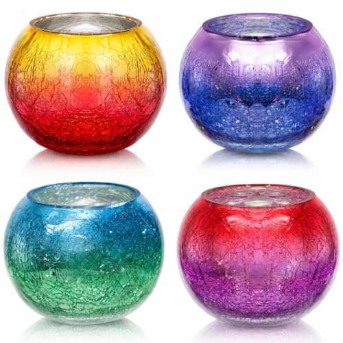 4 Pack Glass Votive Candle Holders, Grandient Tealight Holder, Stained Glass Candle Holder Bowl, Colorful Mosaic Scented Candle Stand for Home Decor Wedding Party Table Centerpieces, 4 Color