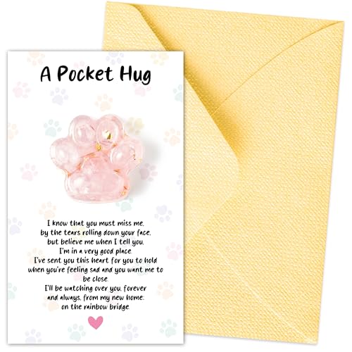 EYxsaxenk Loss of Pet Sympathy Gift - Pink Crystal Mini Paw Pocket Hug with Memorial Card Envelope Remembrance Bereavement Gift for Loss of Dog Cat Sympathy Favor Adult Pet Lover Stress Relief Supply - color: 1pcs Pink + I Know Card