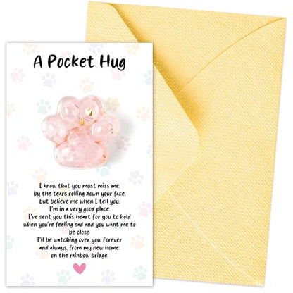 EYxsaxenk Loss of Pet Sympathy Gift - Pink Crystal Mini Paw Pocket Hug with Memorial Card Envelope Remembrance Bereavement Gift for Loss of Dog Cat Sympathy Favor Adult Pet Lover Stress Relief Supply - color: 1pcs Pink + I Know Card