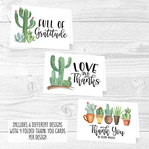 24 Bulk Thank You Cards with Envelopes Blank Cute Thank You Cards | Cactus 6 x 4 Appreciation Card Birthdays, Baby Shower, Teacher, Small Business, Party Guests, Coworkers & Holidays - color: Succulent