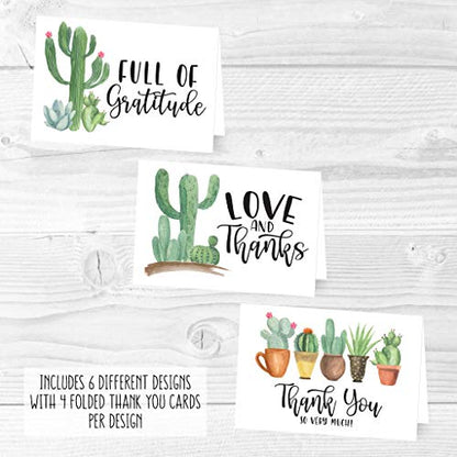24 Bulk Thank You Cards with Envelopes Blank Cute Thank You Cards | Cactus 6 x 4 Appreciation Card Birthdays, Baby Shower, Teacher, Small Business, Party Guests, Coworkers & Holidays - color: Succulent
