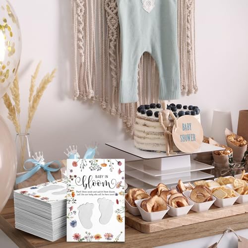 Fumete 50 Pack Baby in Bloom Seedless Packet Favors Footprint Style | Baby in Bloom packets with clear window, Wildflower Seed Packs for baby shower gender reveal party favor - style: Footprint